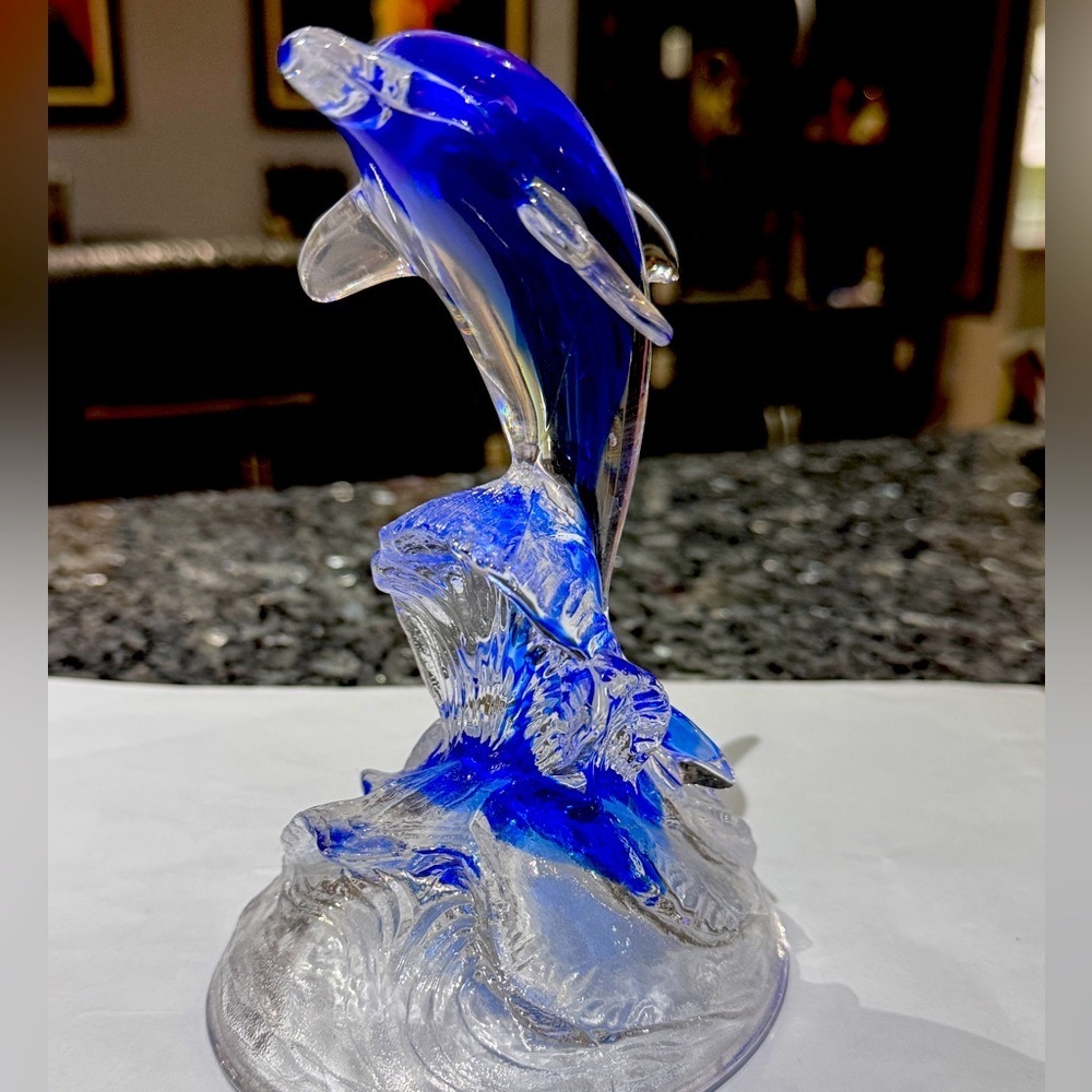 ✨🐬 Vintage Cristal d’Arques France Cobalt Blue Dolphin — Exquisite Crystal Art